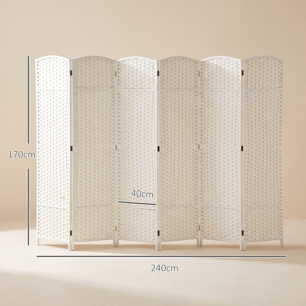 HOMCOM 6-Panel Folding Room Divider, 240x170 cm, White