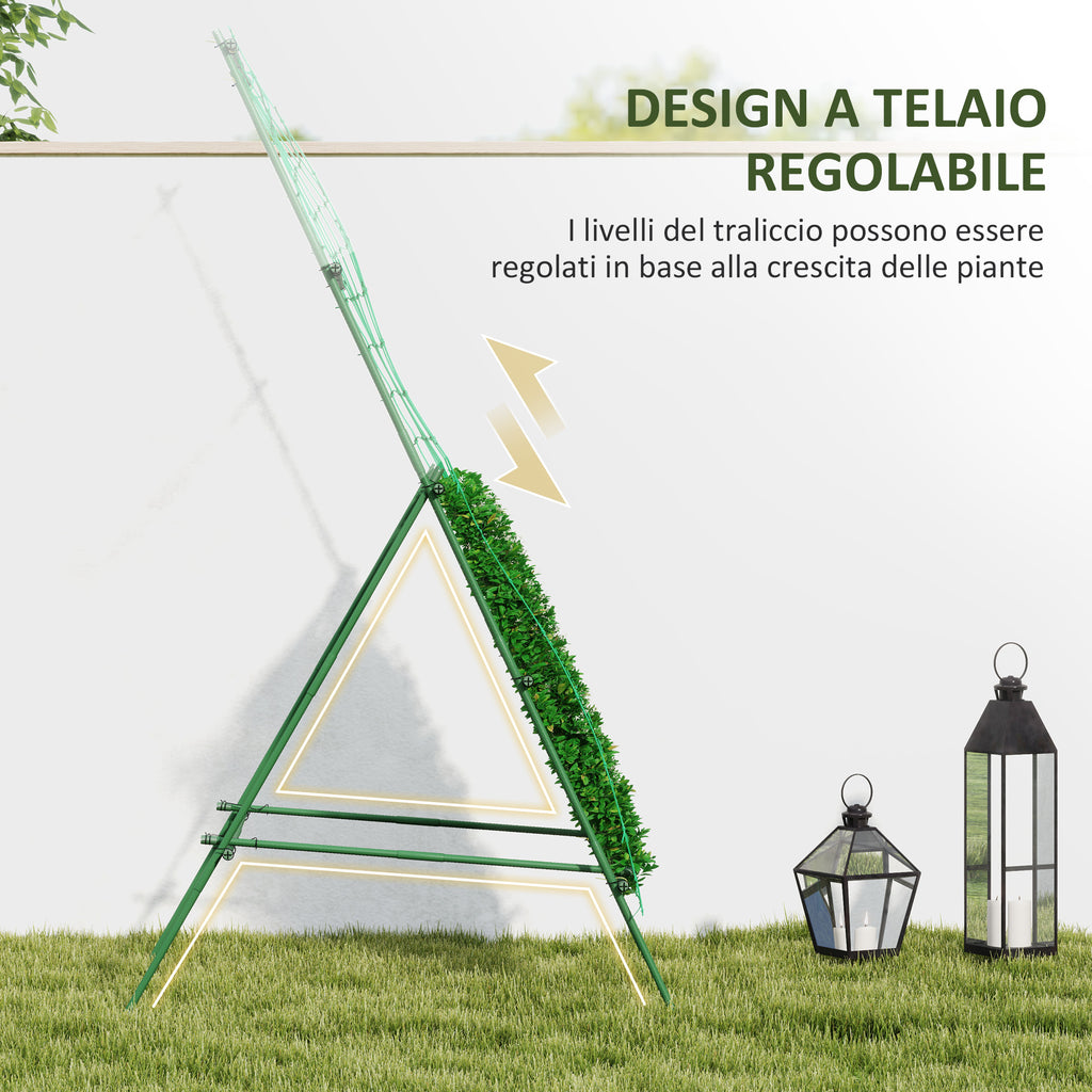 A-shaped Tomato Support with Adjustable Levels with Net, in Steel, PE and PP, 101x133x227 cm, Green