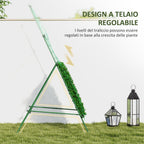 A-shaped Tomato Support with Adjustable Levels with Net, in Steel, PE and PP, 101x133x227 cm, Green