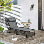 Outsunny Folding Garden Lounger with 5-Position Reclining Backrest and Cushion, 185x58x30cm, Grey