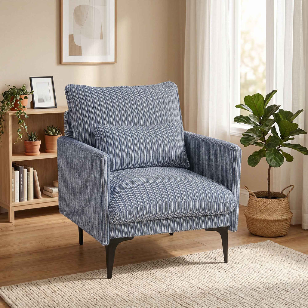 HOMCOM Upholstered Linen-Effect Fabric Lounge Chair with Armrests, Lumbar Cushion and Wide Seat, Blue
