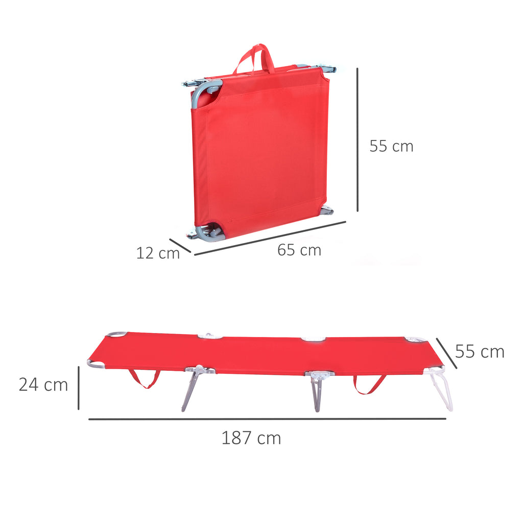 Outsunny Folding Sun Lounger with 5-Level Reclining Backrest, 187x55x24cm, Red