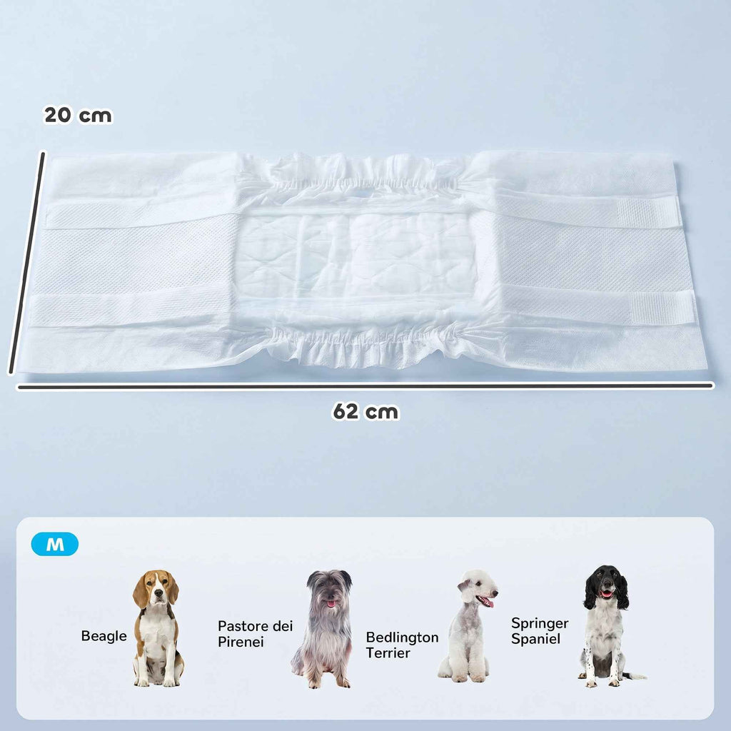 PawHut Dog Diapers for Male Dogs, 48 Pieces with Adjustable Elastic Band, 62x20 cm, White