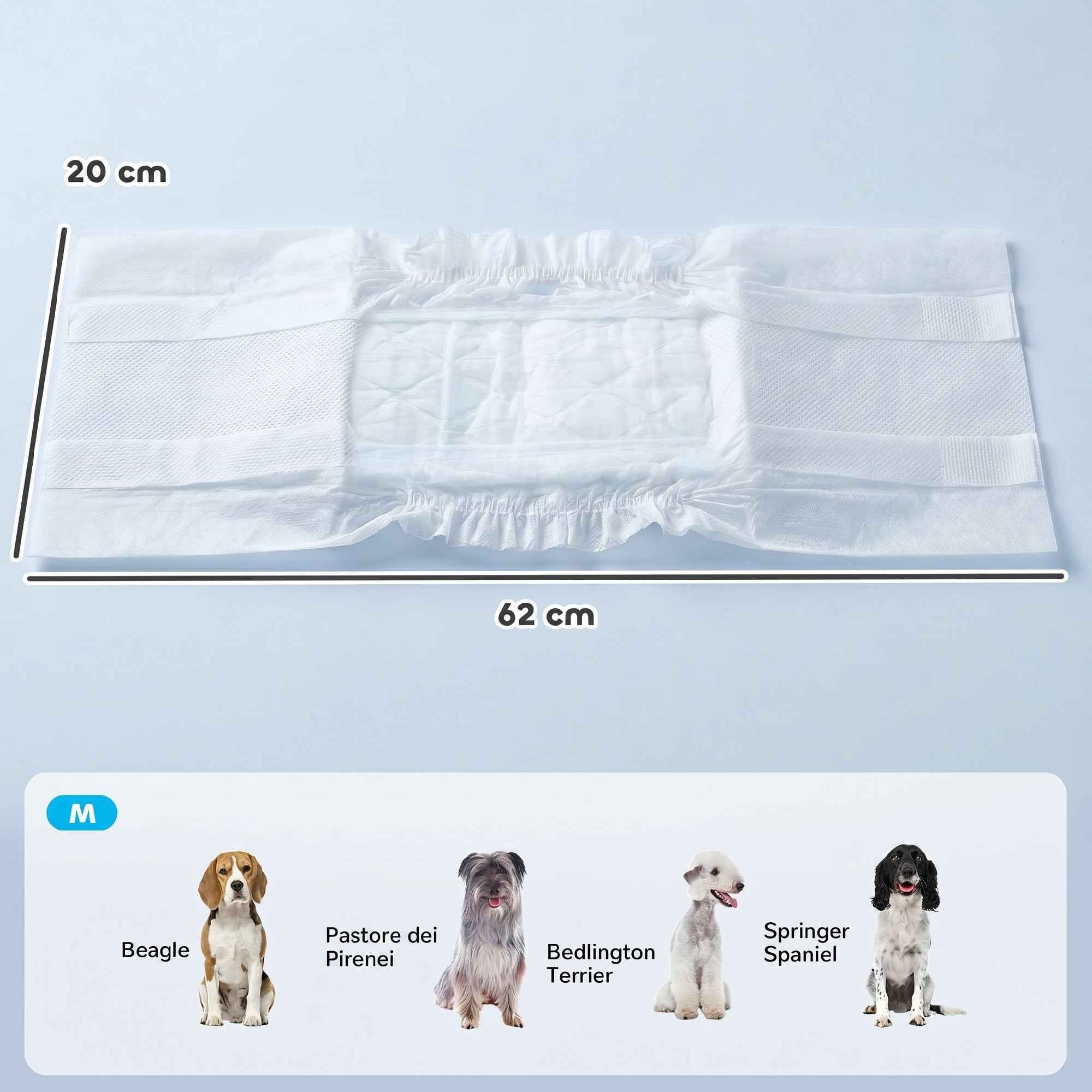 PawHut Dog Diapers for Male Dogs, 48 Pieces with Adjustable Elastic Band, 62x20 cm, White