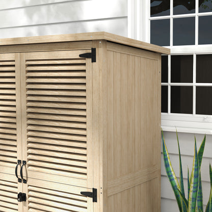 Outdoor Storage Cabinet with 2 Shelves with Pegs, in Fir Wood, 127x65x159.5/168 cm - Borgè