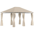 Outsunny 4x3m Garden Gazebo with 6 Removable Curtains, Metal Frame and Beige Polyester Canopy