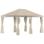 Outsunny 4x3m Garden Gazebo with 6 Removable Curtains, Metal Frame and Beige Polyester Canopy