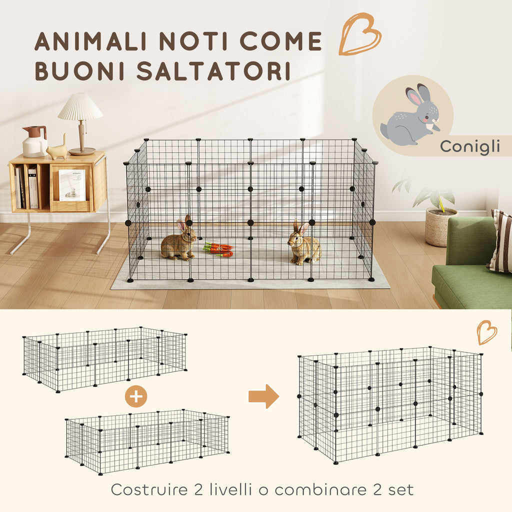 Modular Small Animal Playpen with Panels and Accessories, Indoor Metal Hedgehog Cage for Guinea Pigs and Hedgehogs, 106x73x36 cm, Black