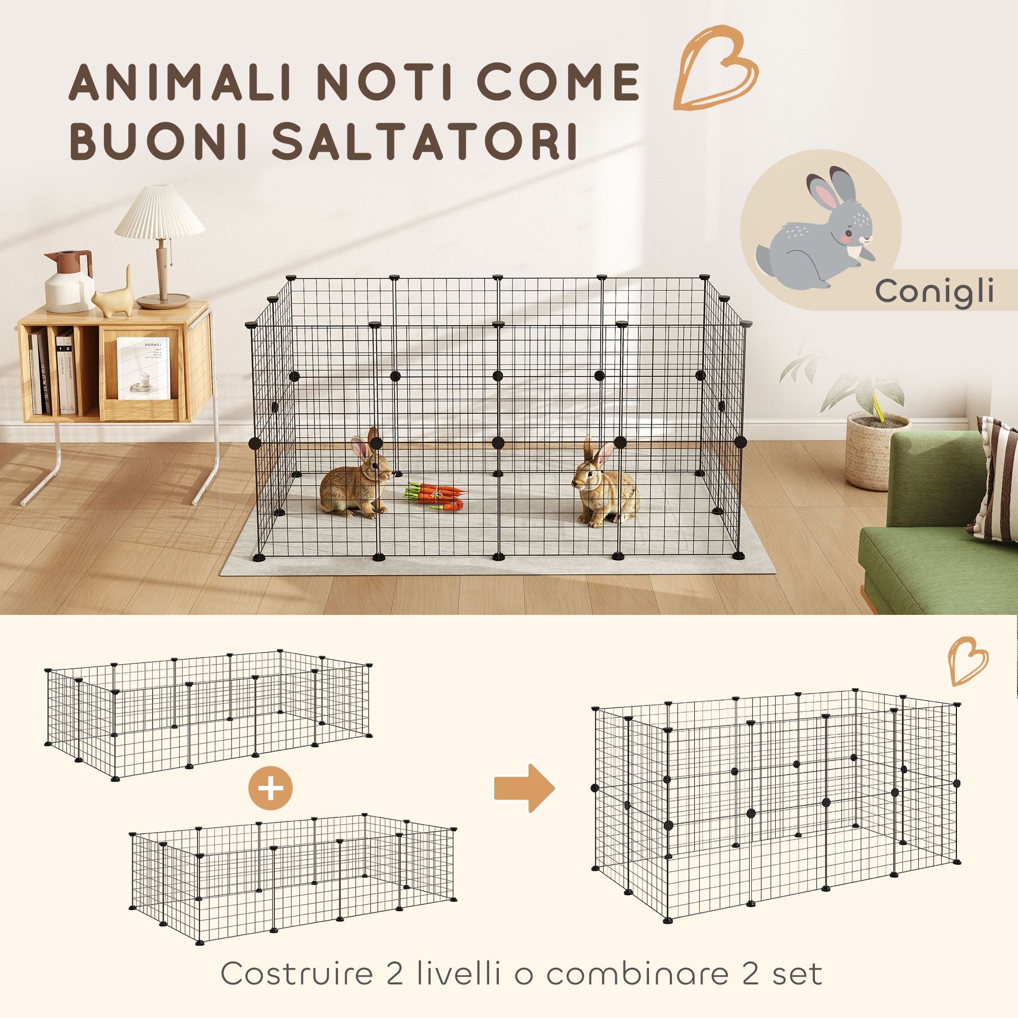 Modular Small Animal Playpen with Panels and Accessories, Indoor Metal Hedgehog Cage for Guinea Pigs and Hedgehogs, 106x73x36 cm, Black