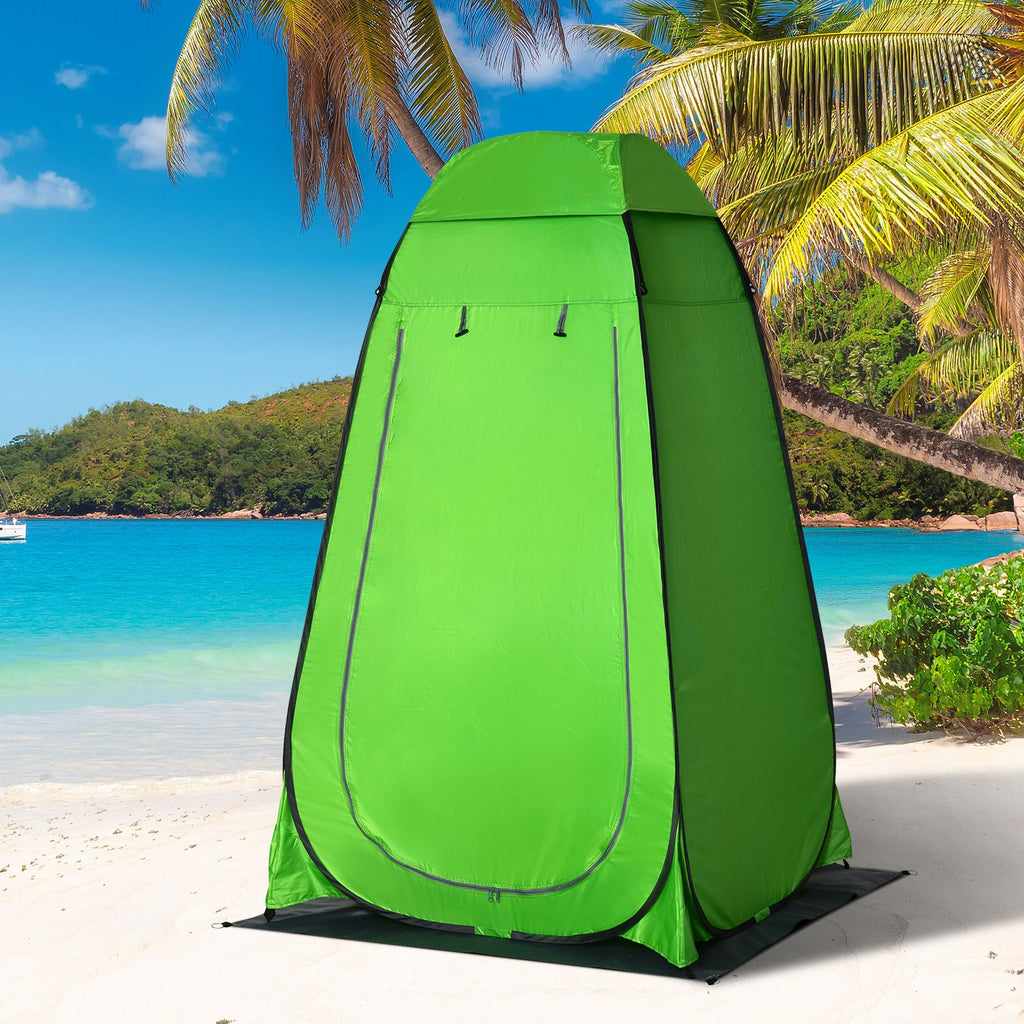 Outdoor Camping Shower Tent with Zippered Door, Storage Bag, and Hook, 126x124x189cm, Green