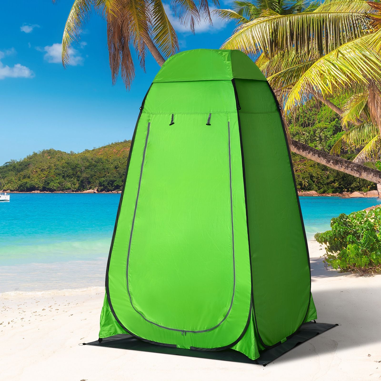 Outdoor Camping Shower Tent with Zippered Door, Storage Bag, and Hook, 126x124x189cm, Green