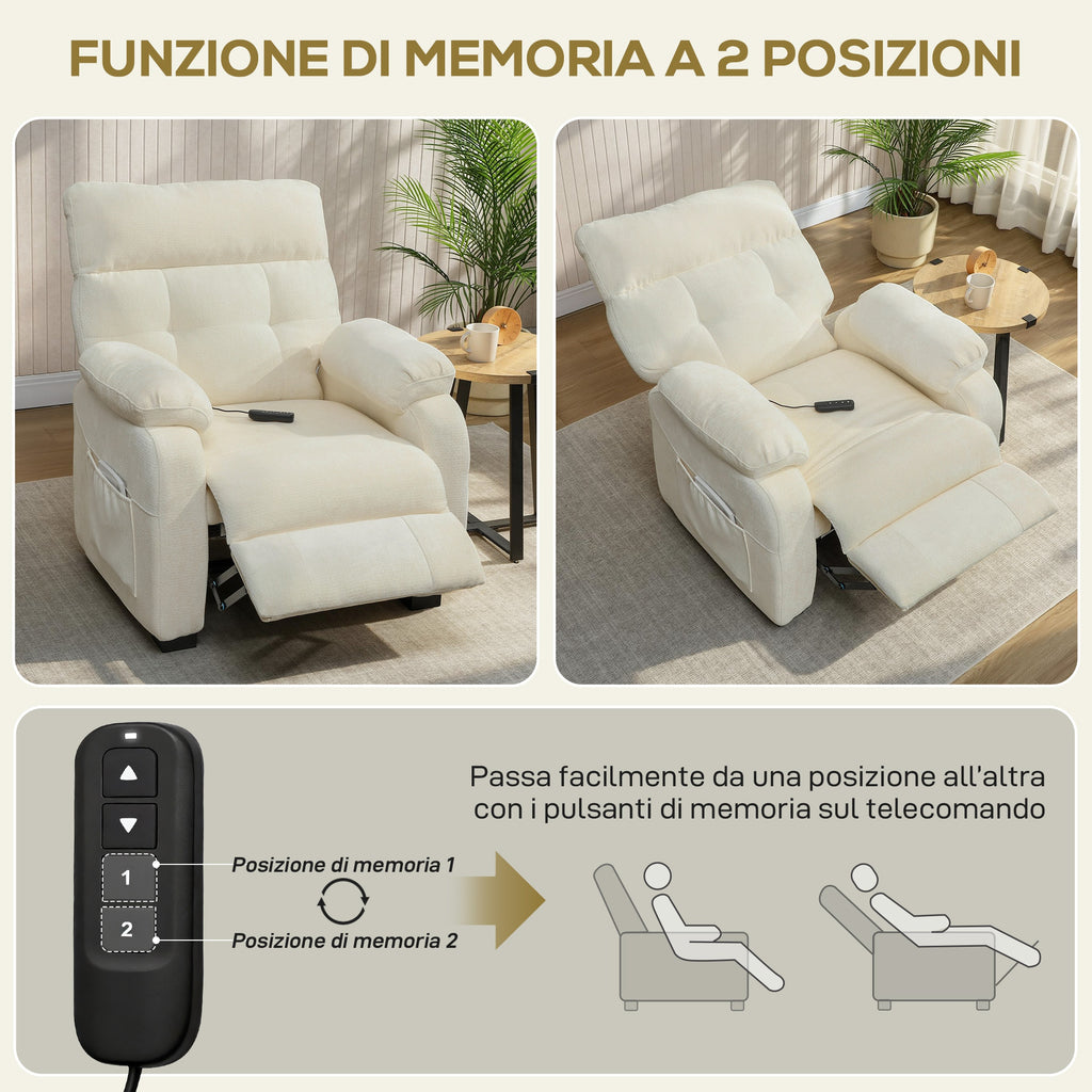 HOMCOM 150° Reclining Velvet Armchair with Footrest, Remote Control and Side Pocket, 96x90x105 cm, White