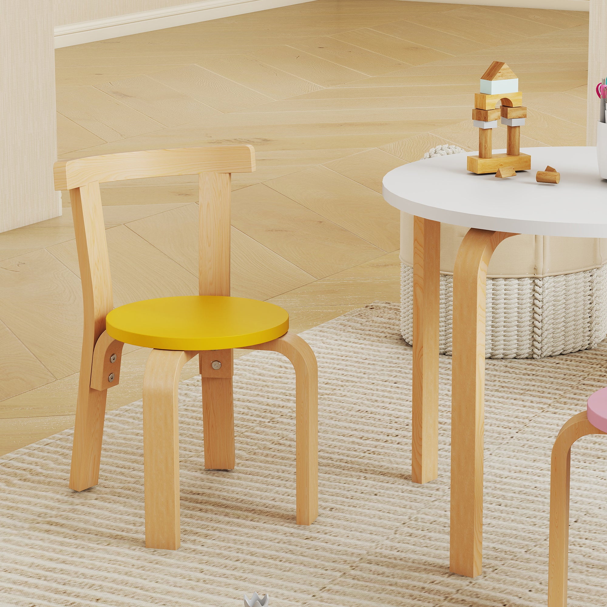 5-Piece Wooden Table and Chair Set for Children Ages 3-8 with Rounded Edges, Multicolored