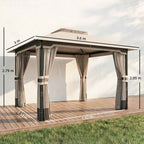 Outsunny Gazebo 3x3.6m with Mosquito Net, Curtains, Double-Layer Roof, Khaki