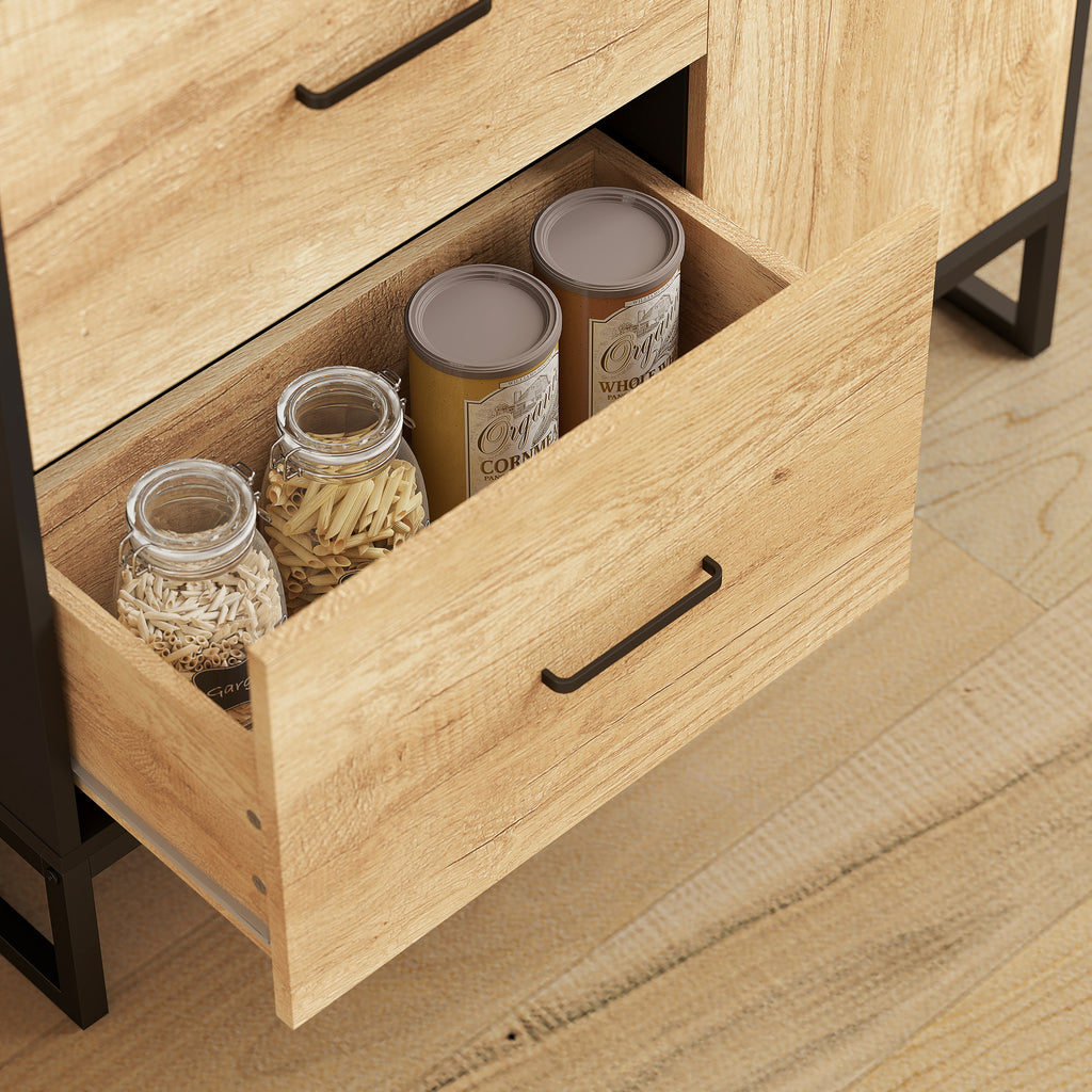Modern Kitchen Sideboard with 2 Drawers, 2 Shelves and a Cabinet, 88x35x160 cm, Wood and Black