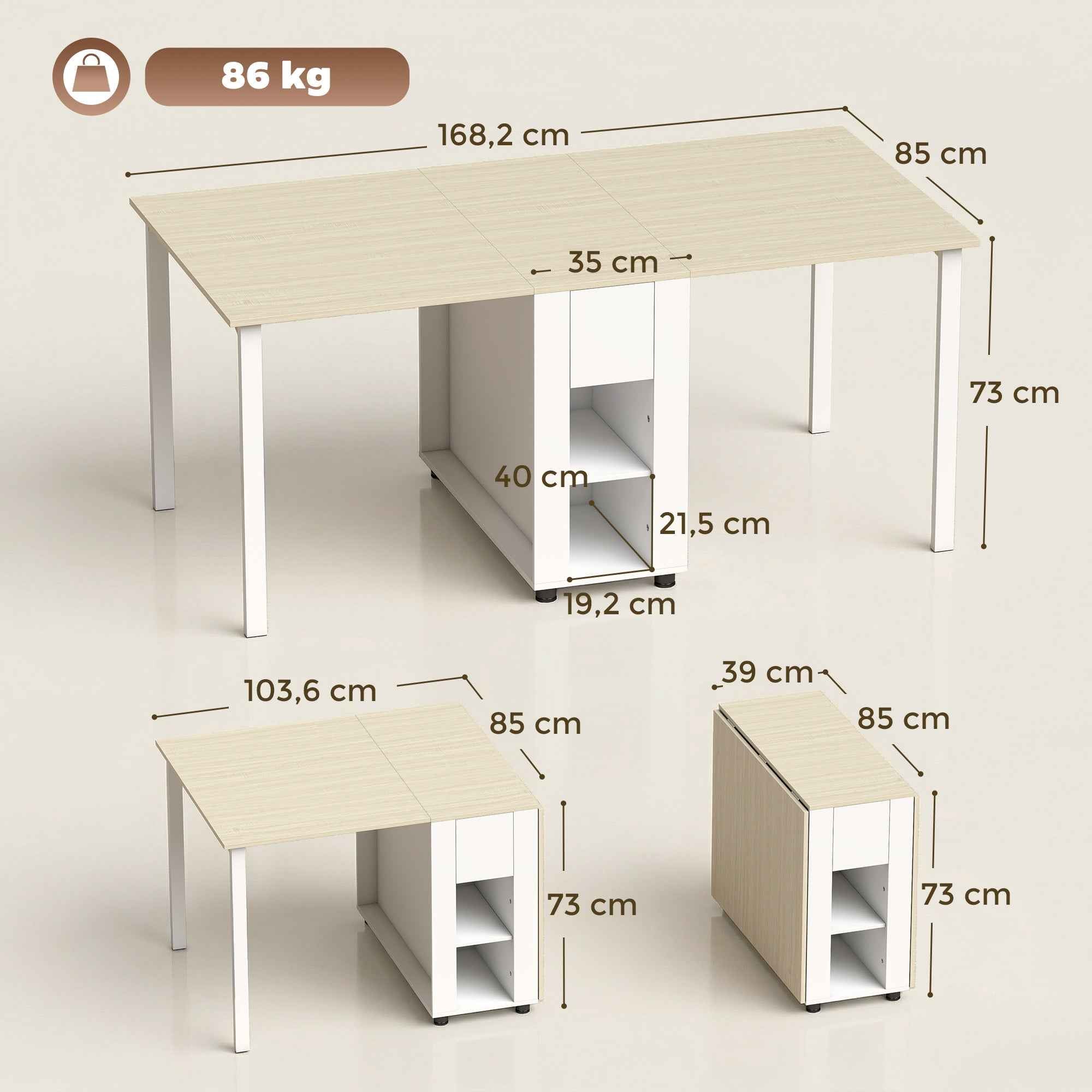 HOMCOM Folding Table for 6 People with 2 Drawers and 4 Shelves.