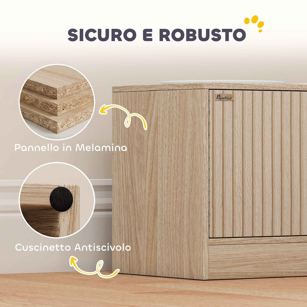PawHut Dog Bowl Stand with 2 x 2L Stainless Steel Bowls and Lower Cabinet, Wooden, 60x30x35.5 cm, Oak