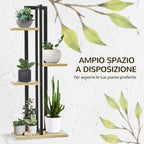 Industrial Style 4-Tier Plant Rack in Fir Wood and Metal, 45x25x110 cm, Black and Wood Color