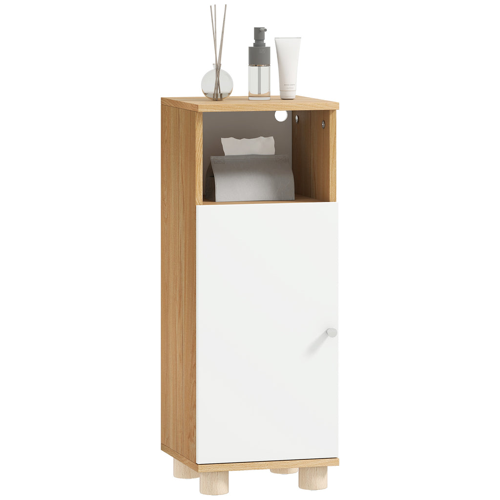 Space-Saving Bathroom Cabinet with 2 Shelves and Open Compartment, 30x30x79.7 cm, White and Wood