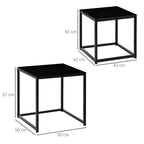 Homcom Set 2 Modern Square Living Room Tables, in steel and tempered glass, black - Borgè