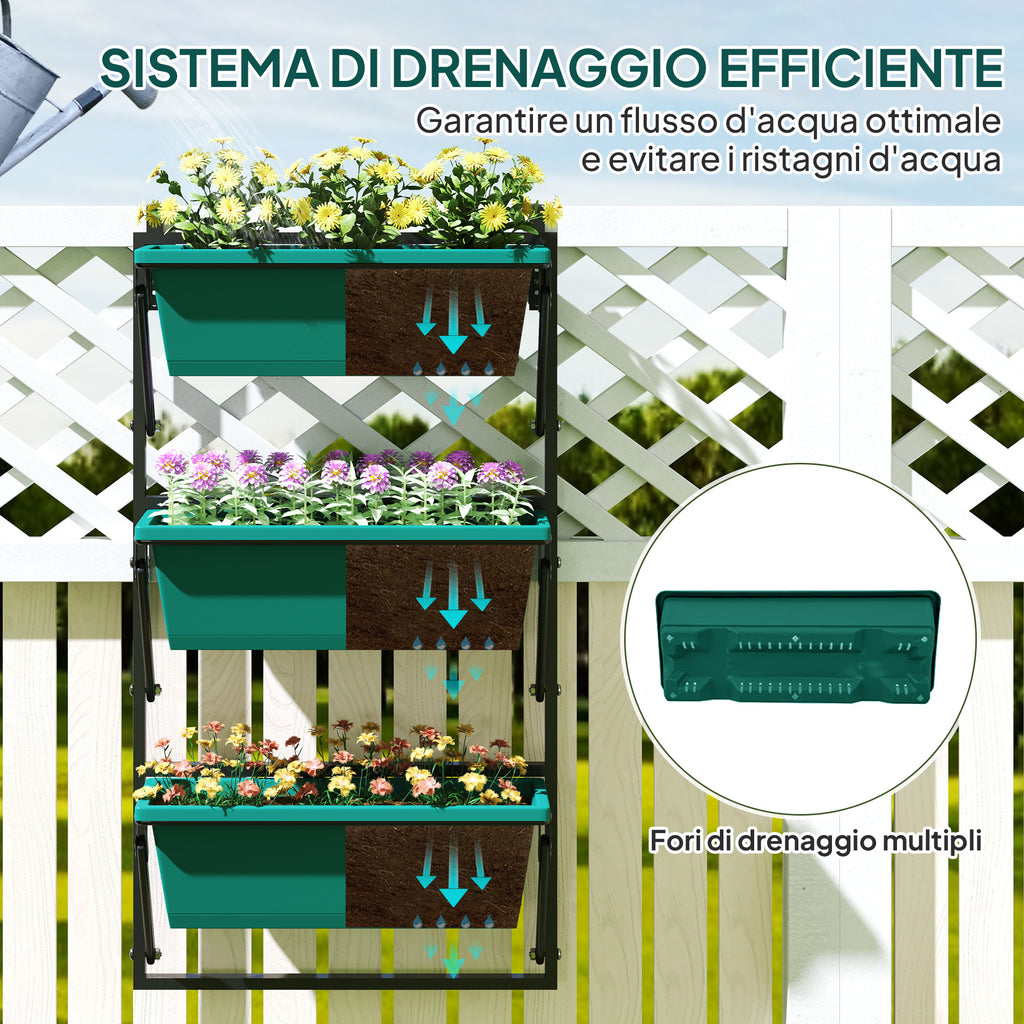 Vertical Outdoor Planter and 3 Plastic Plant Pots with Drainage Holes, 56x42x100 cm, Green