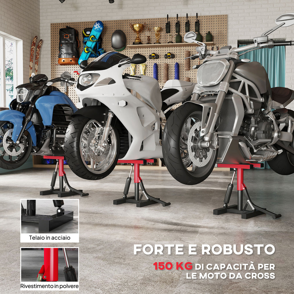 Steel Motorcycle Stand, 150kg Capacity, Adjustable Height and Non-Slip Surface, Red