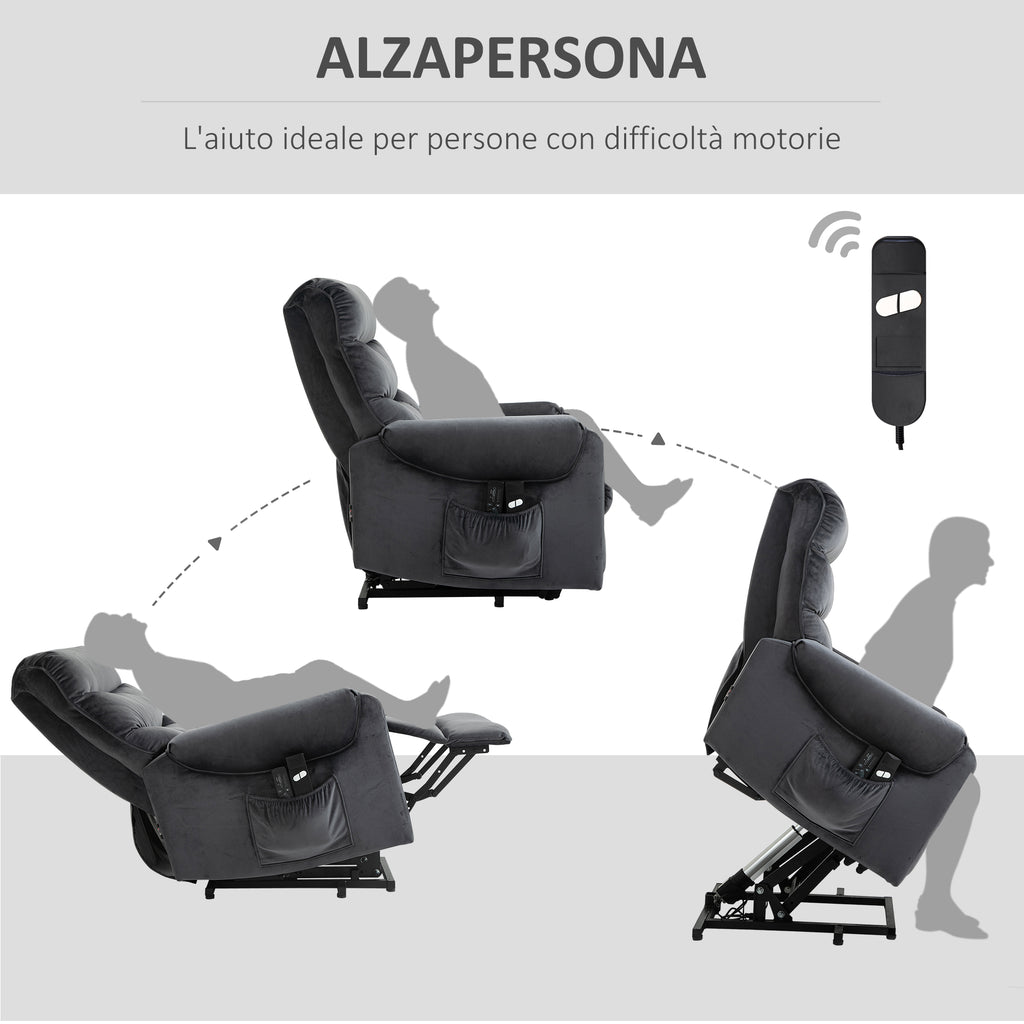 Reclining Relax Chair, 135 ° Massage and Lift with Remote Control, 79x97x103cm, Grey - Borgè
