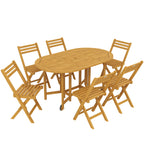 Outsunny 7-Piece Extendable Wooden Dining Set with 6 Folding Chairs for Garden