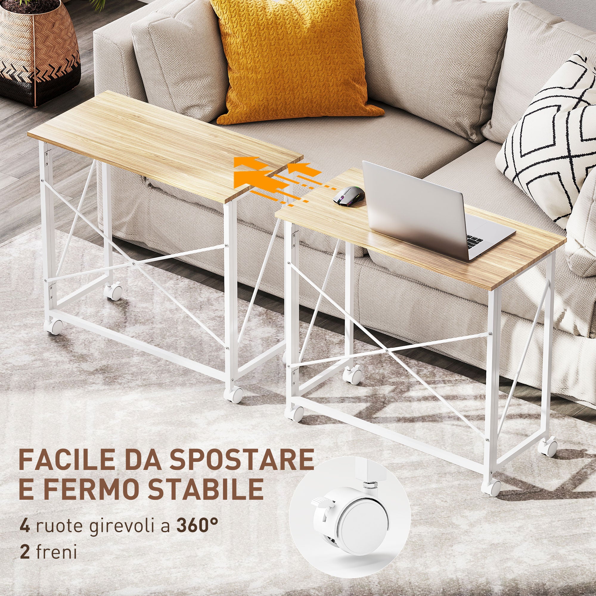 HOMCOM Space-Saving Folding Desk with 4 Wheels and Brake, 80x40x75 cm, Wood