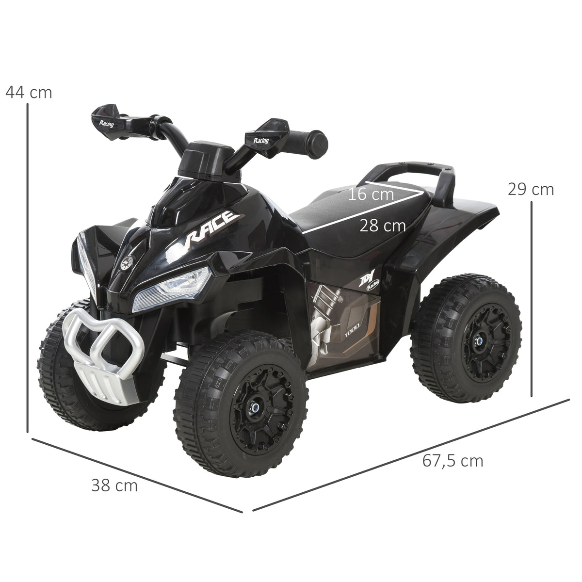 HOMCOM Mini Quad Bike for Children 18-36 Months, Manual Push with Built-in Music and Large PP and Metal Handle, Black