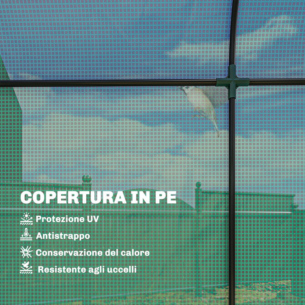 Outsunny Garden Greenhouse with PE Lining, Roll-Up Door and Mesh Windows, 170x68x200 cm, Green