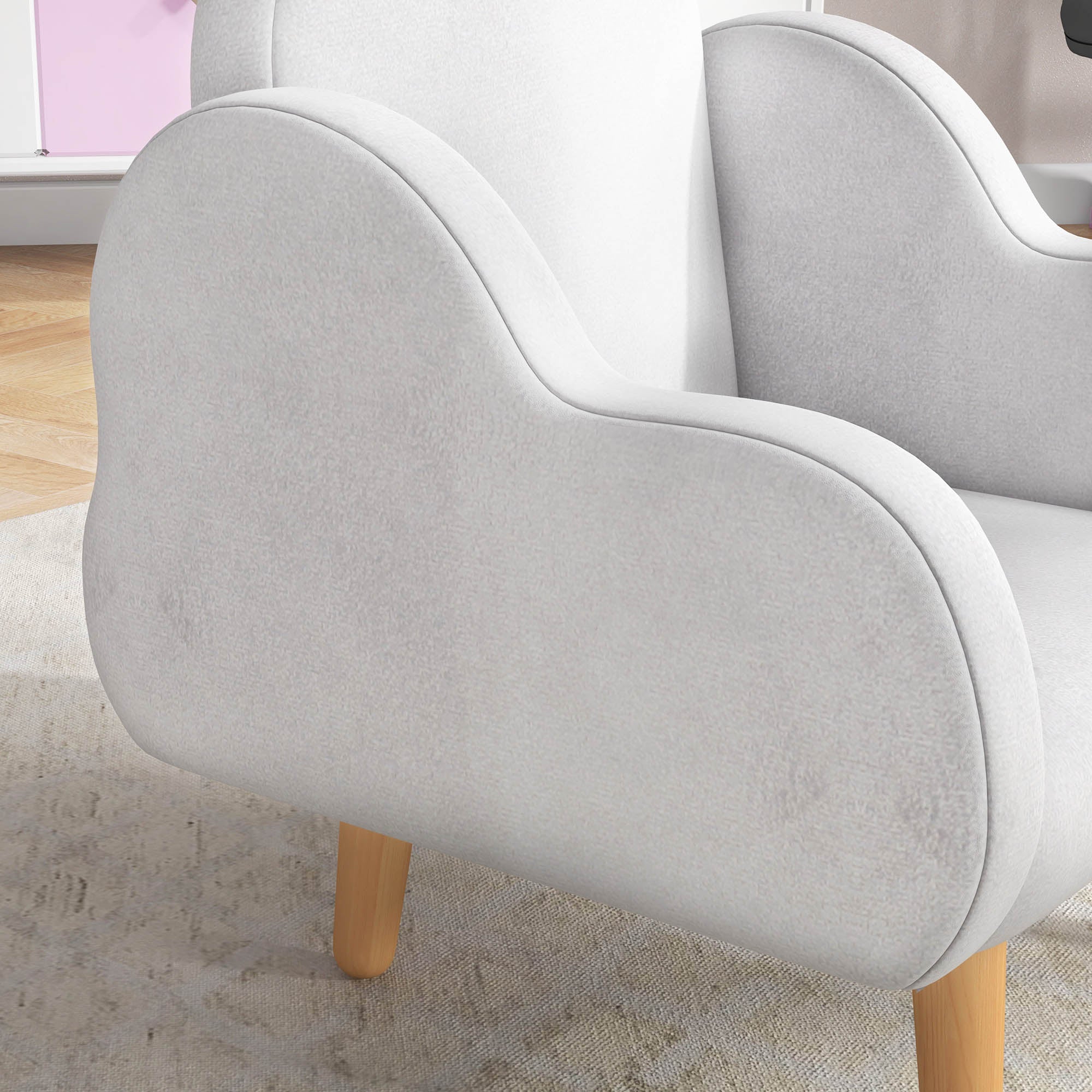 Scandinavian Style Children's Armchair with Cloud Armrests in White Fabric, 46x51x55 cm