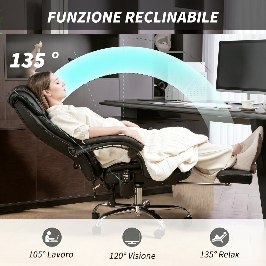 HOMCOM Heated Massage Office Chair, PU Leather Reclining Chair with Remote Control and Footrest, Black