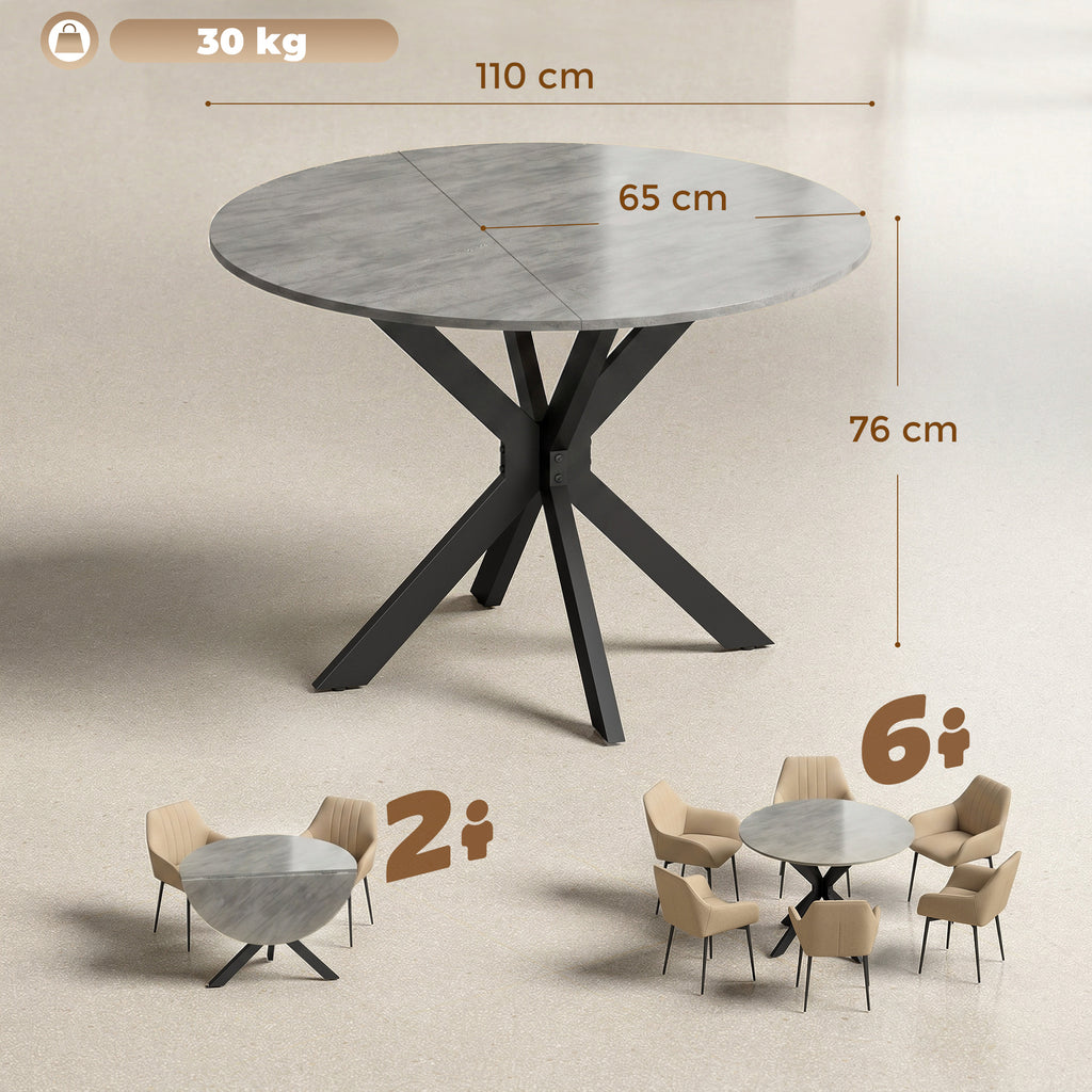 HOMCOM Folding Table for 2-6 People, Folding Wings, Double X Steel Frame, Cement Grey