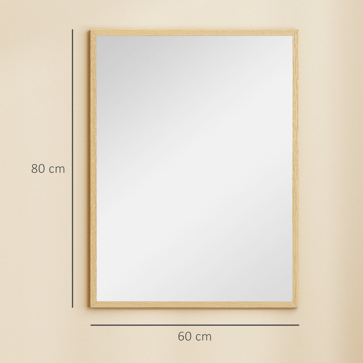 HOMCOM Rectangular Wall Mirror with Hooks, Glass and MDF, 60x80 cm, Wood Color