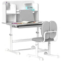 Adjustable Children's Desk and Chair Set, School Desk with Tiltable Top, Drawer, Shelf, Grey
