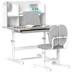 Adjustable Children's Desk and Chair Set, School Desk with Tiltable Top, Drawer, Shelf, Grey