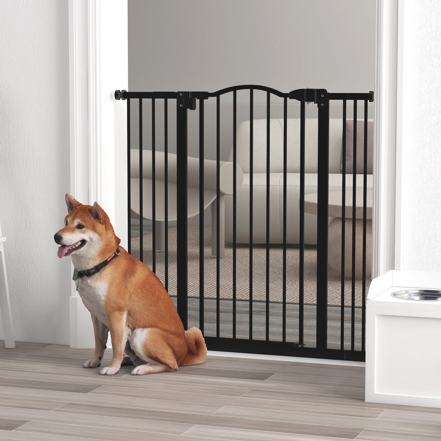 PawHut Extendable Dog Gate Without Screws Adjustable from 74-100 cm in Metal, Black - Borgè