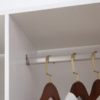 Wardrobe with Wheels, 2 Rods, and 3 Open Shelves, Made of Wood and Aluminum, 120x40x128 cm, White