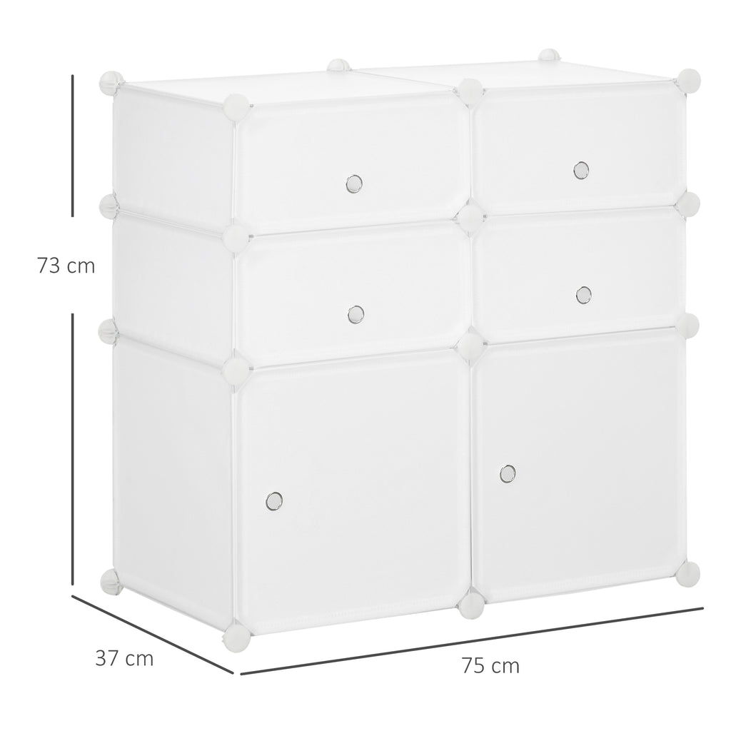 HOMCOM Space-Saving Shoe Cabinet, Plastic Entryway Shoe Rack, Modular Wardrobe for Living Room and Entryways, Shoe Rack, Multipurpose 75x37x73cm, White