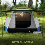 Waterproof Camping Tent with 2 Areas and 3 Entrances, Polyester and Fiberglass, 420x200x150 cm, Green