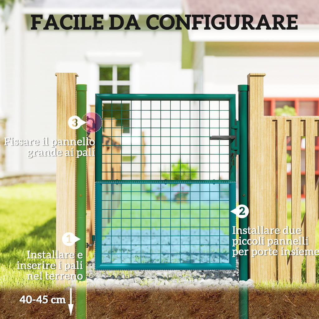 Outsunny Steel Garden Gate 97x150 cm, Garden Gate with Lock, 3 Keys, Handle and 2 Posts