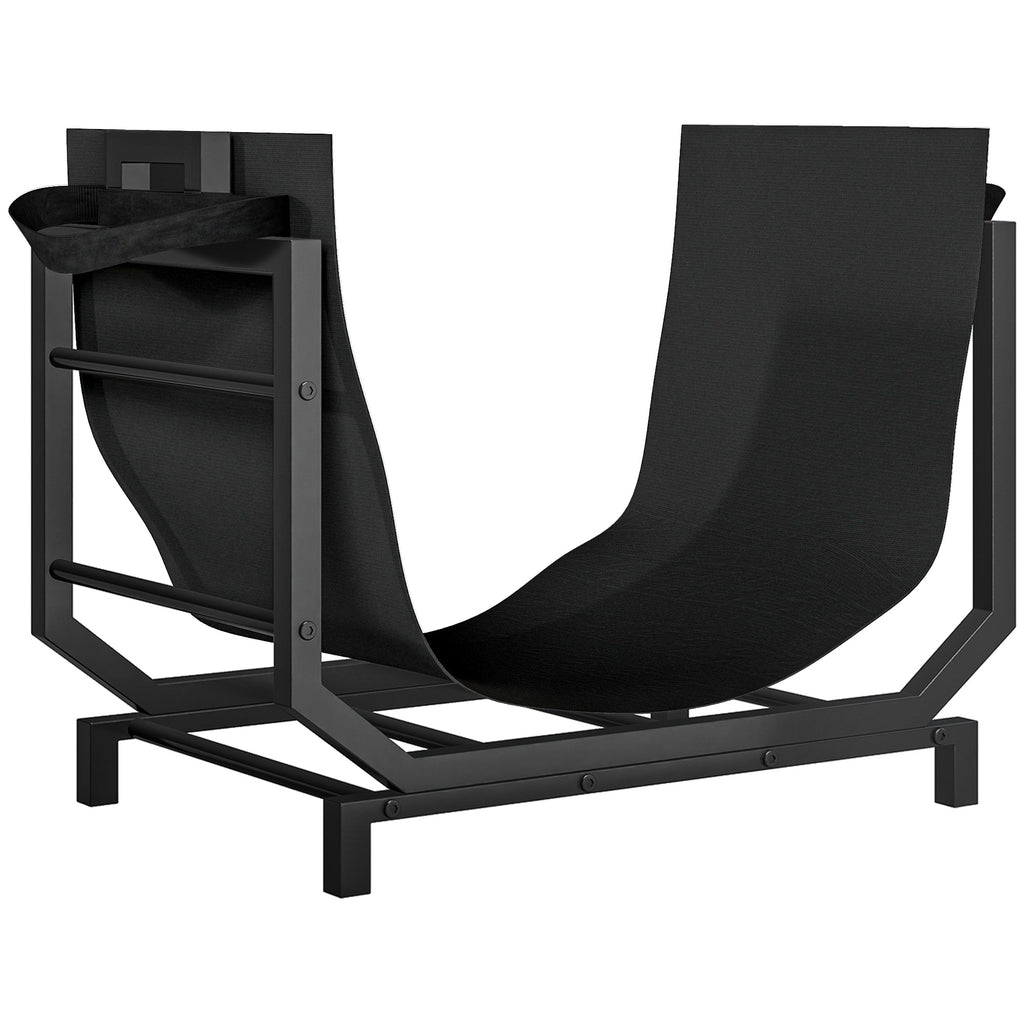 Metal Firewood Rack with Removable Oxford Fabric Carrying Bag, 53x33x43 cm, Black