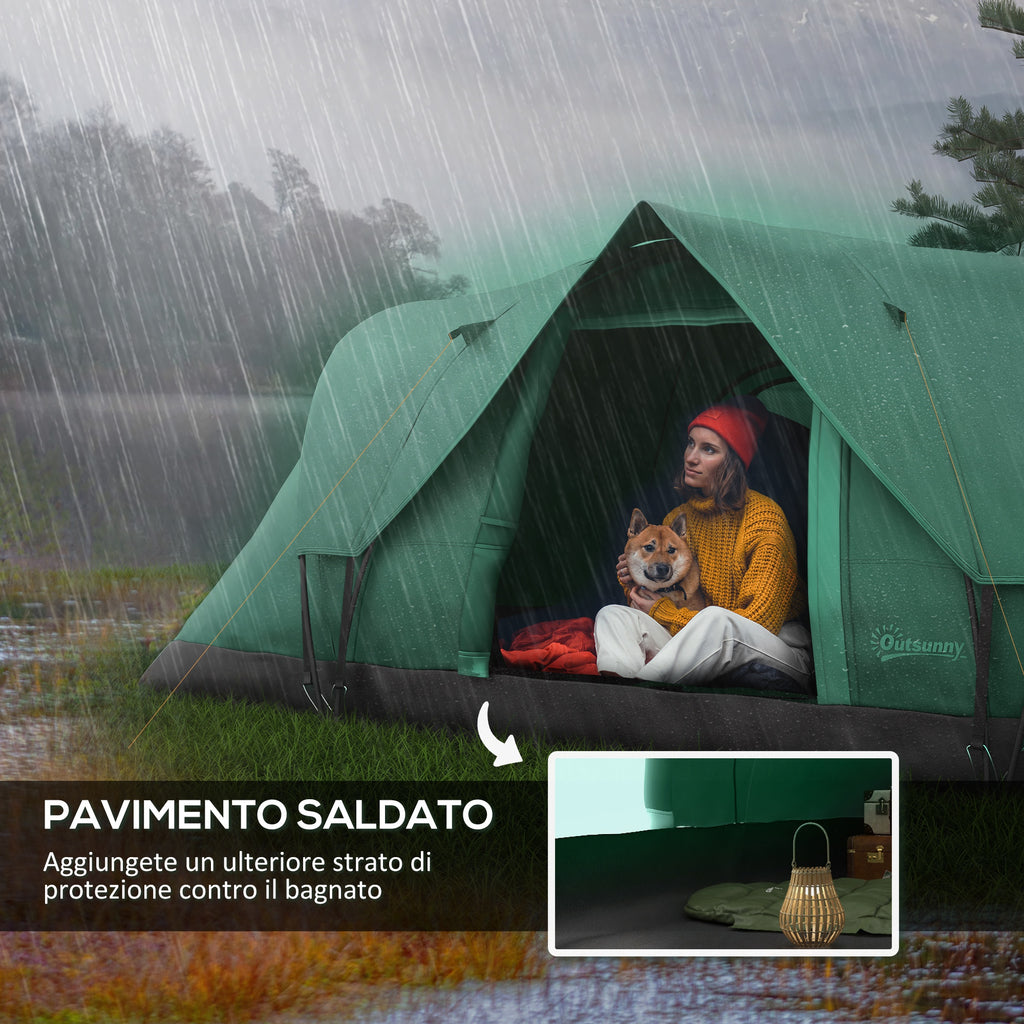 4-Person Water-Repellent Camping Tent with UV Protection, Fiberglass Poles, 4.55x2.3x1.8 m, Green