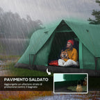 4-Person Water-Repellent Camping Tent with UV Protection, Fiberglass Poles, 4.55x2.3x1.8 m, Green