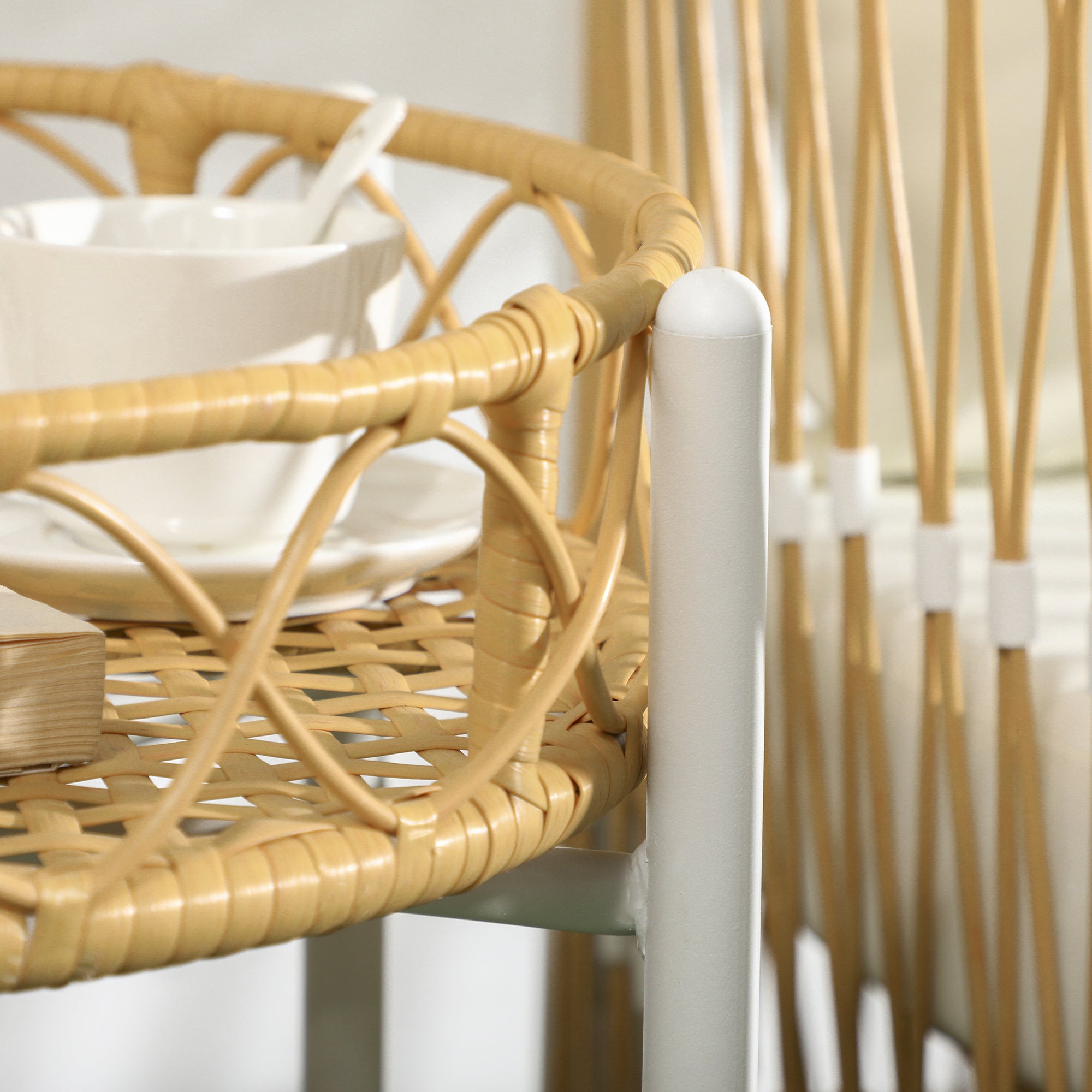 Outsunny Boho Rattan Garden Set with 2 Chairs with Cushions and Round Coffee Table, Yellow