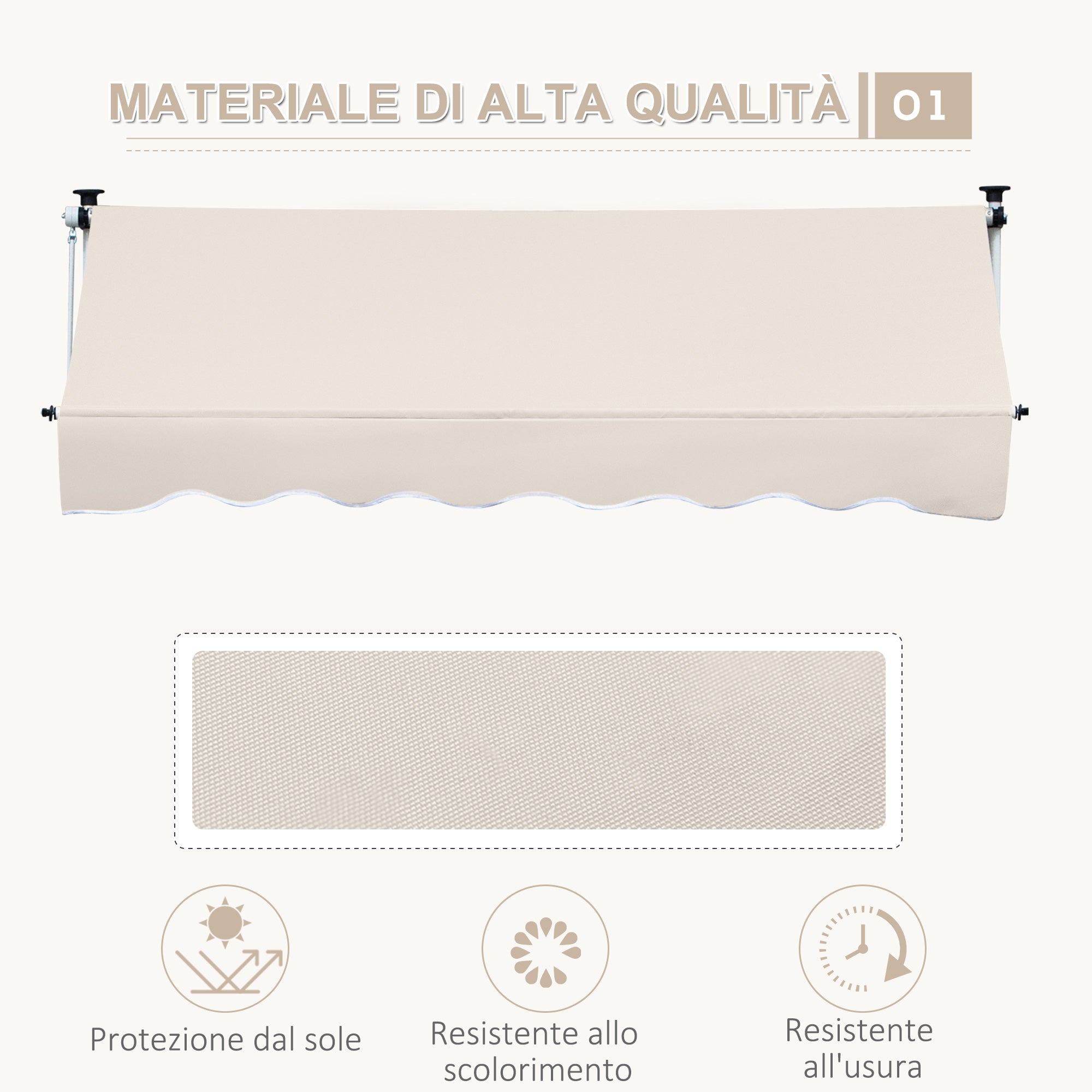 Outsunny 4x1.2m Arm Awning with Crank and Telescopic Structure, Khaki