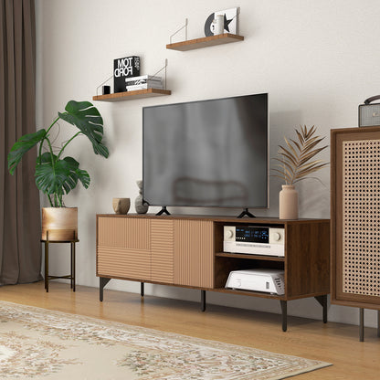 TV Cabinet up to 65" with 2 Cabinets and 2 Open Wooden Compartments, 150x40x56cm, Brown - Borgè