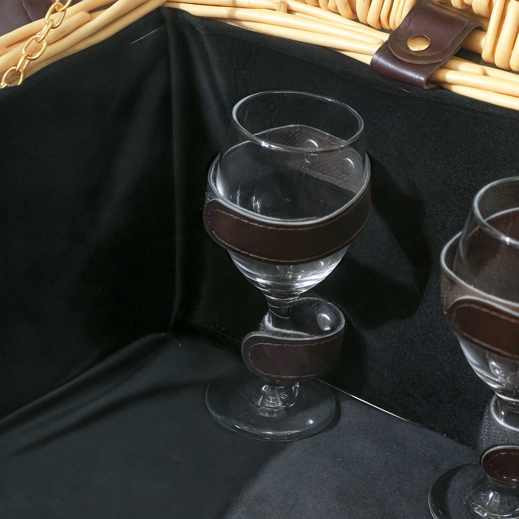 Picnic Basket for 4 People with Fridge Area and Accessories, in Wicker, 54x34x20 cm, Wood Color