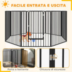 PawHut 8-Panel Modular Indoor/Outdoor Dog Kennel with 9 Pegs, Steel, 164x164x100 cm, Black